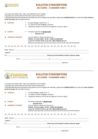 bulletin d'inscription formation lutte contre les taupes