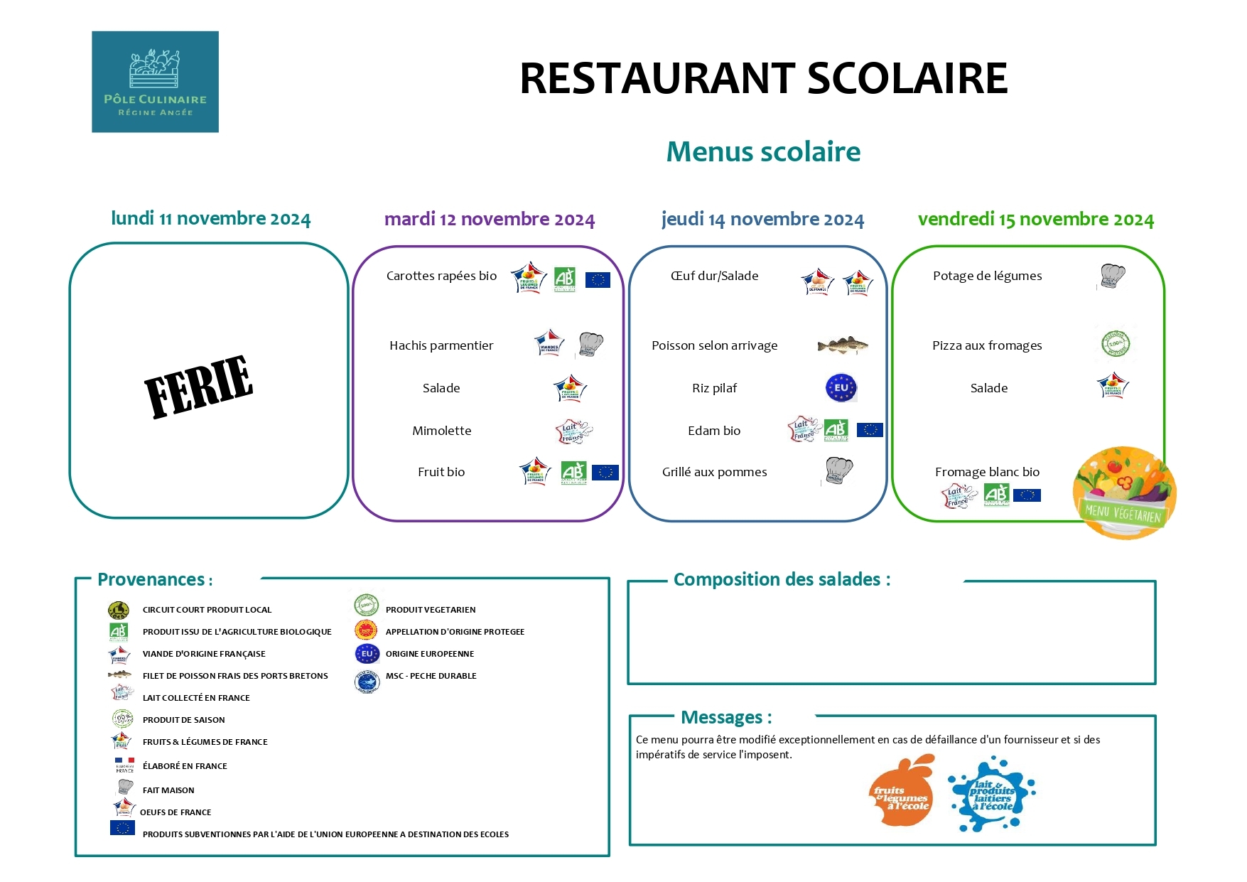 menus du 11 au 15 novembre