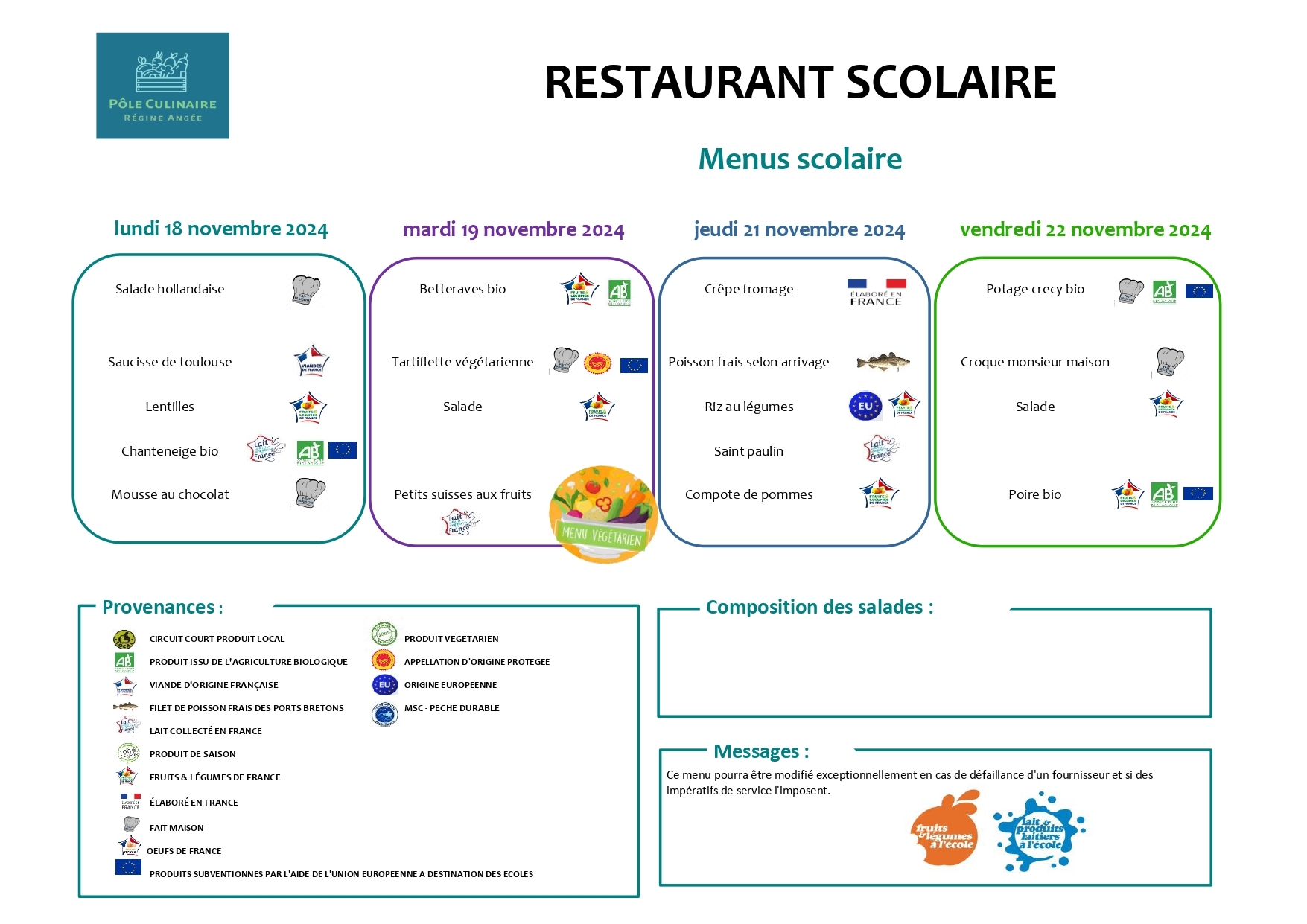 menu cantine du 18 au 22 novembre