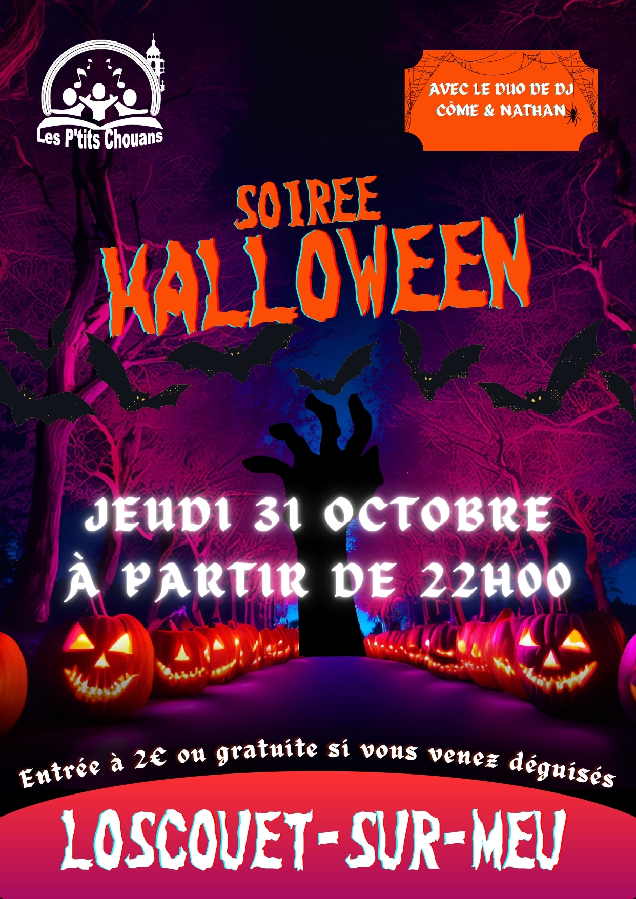 L'association Les P'tits Chouans renouvellent la soirée d'Halloween le 31 octobre 2024.<br />
venez nombreux et déguisés profiter de cette soirée.